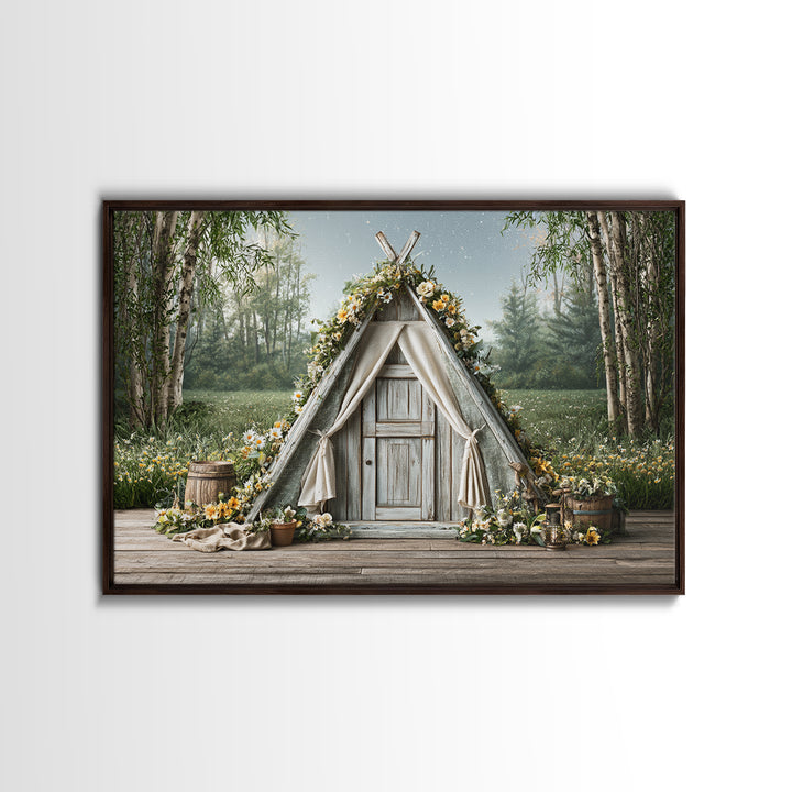 Campfire under a Starry Sky Framed Canvas Print, Rustic Art, Printable Wall Art, Farmhouse Decor, Fine Art, Rustic, Wood Art, RUS-3x2-14