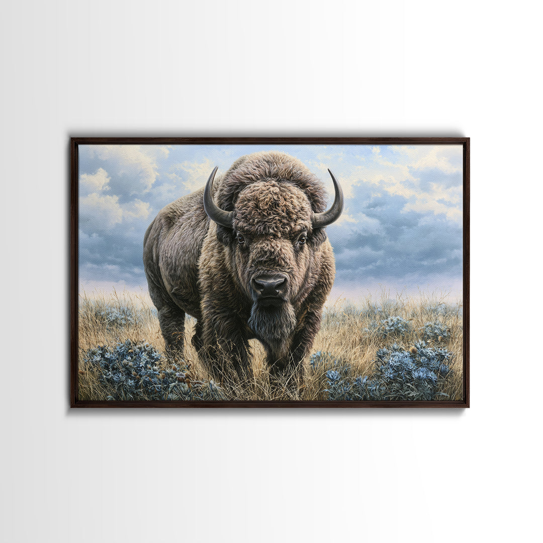 Buffalo Portrait with Western Texture Framed Canvas Print, Rustic Art, Boho Wall Art, Farmhouse Decor, Fine Art, Rustic, RUS-3x2-50