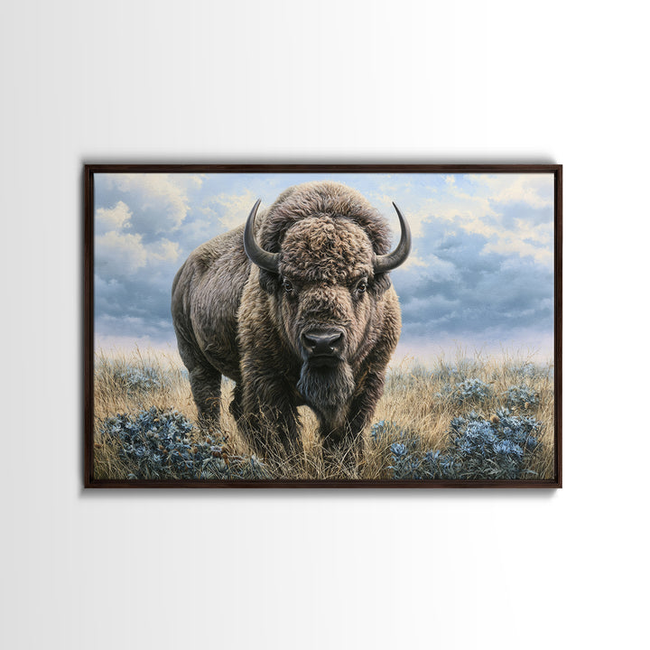 Buffalo Portrait with Western Texture Framed Canvas Print, Rustic Art, Boho Wall Art, Farmhouse Decor, Fine Art, Rustic, RUS-3x2-50