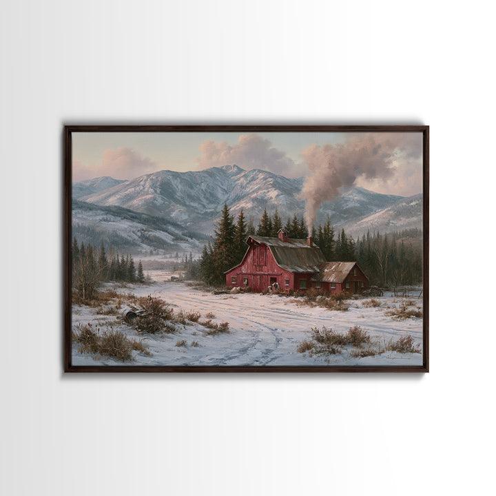 Winter Mountain Scene Canvas Print, Rustic Art, Boho Decor, Farmhouse Decor, Fine Art, Rustic, Art Print, Digital Art, RUS-3x2-75