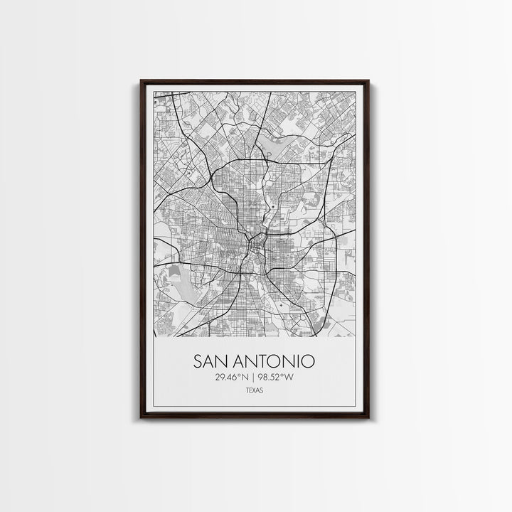 San Antonio Street Map, Texas Map, City Map Art, Minimalist Art, Wall Art, Canvas Print, Black And White Art, Travel Print, Family Gift