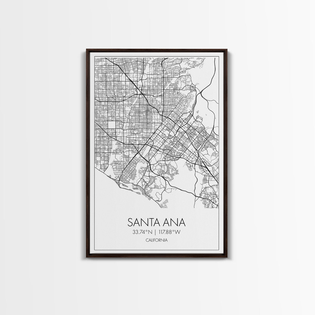 Santa Ana Street Map, California Map, City Map Print, Minimalist Art, Wall Art, Canvas Print, Living Room Décor, Adventure Gifts, Travel Art