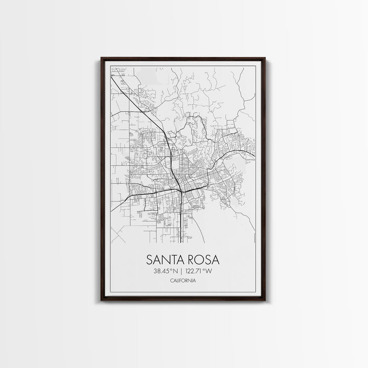 Santa Rosa Street Map, California Map, City Map Print, Minimalist Art, Wall Art, Canvas Print, Bedroom Wall Art, Travel Gift, Travel Art