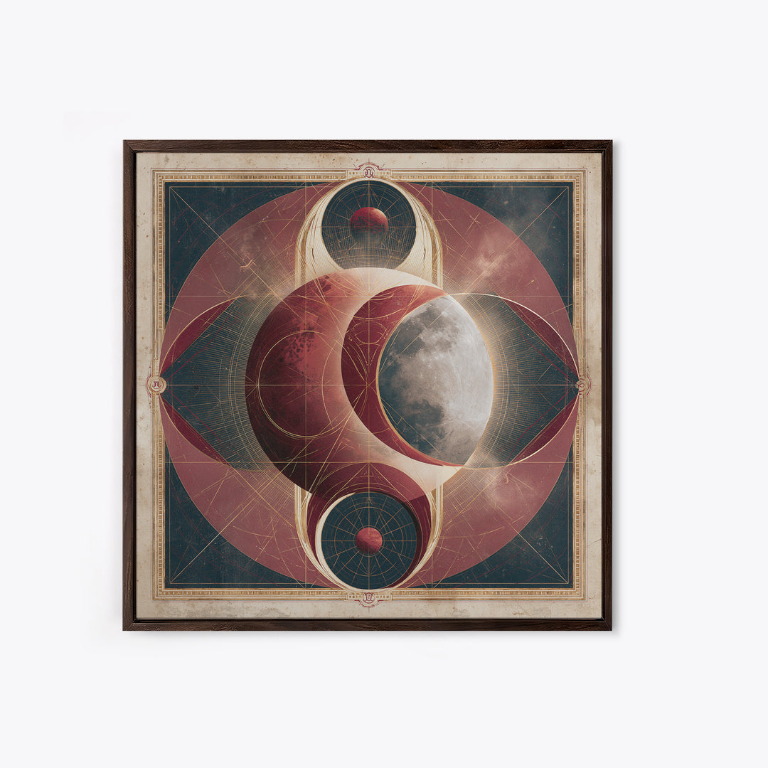Lunar Eclipse in Deep Red Tones Framed Canvas Print, Space Art, Digital Wall Art, Spa Decor, Serenity, Abstract Painting, SAR-1x1-11