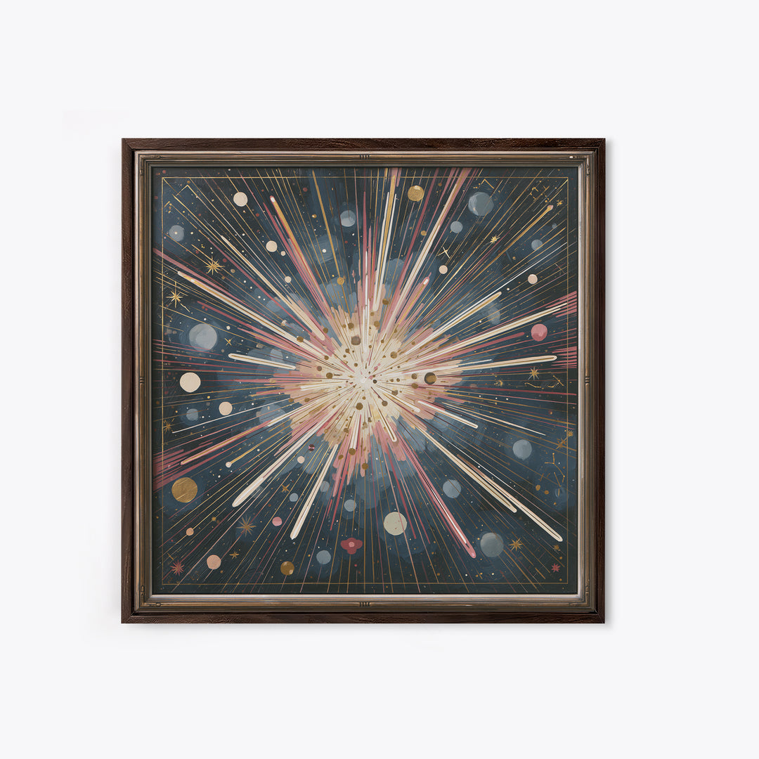 Meteor Shower over Black Sky Canvas Print, Space Art, Canvas, Spa Decor, Serenity, Living Room Wall Art, Retro Wall Art, SAR-1x1-23