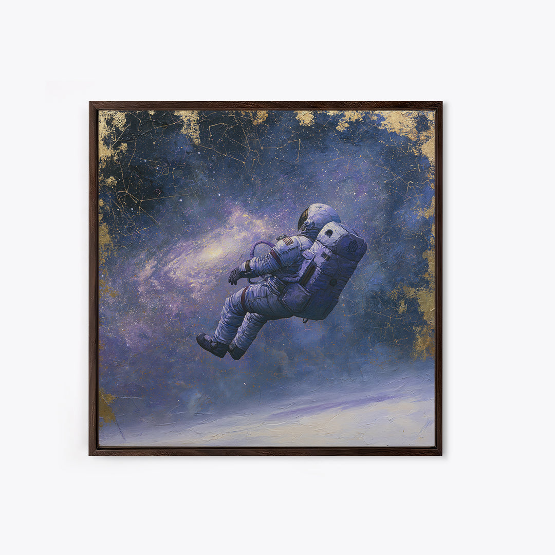 Astronaut Floating Near a Glowing Galaxy Framed Canvas Print, Space Art, Gallery Decor, Spa Decor, Oil Painting, Serenity, SAR-1x1-51