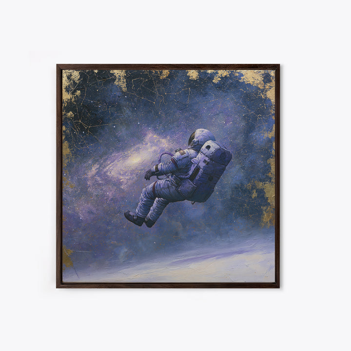 Astronaut Floating Near a Glowing Galaxy Framed Canvas Print, Space Art, Gallery Decor, Spa Decor, Oil Painting, Serenity, SAR-1x1-51