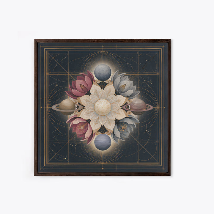 Cosmic Garden with Planets as Flowers Framed Canvas Print, Space Art, Contemporary Art, Spa Decor, Fine Art, Serenity, SAR-1x1-61