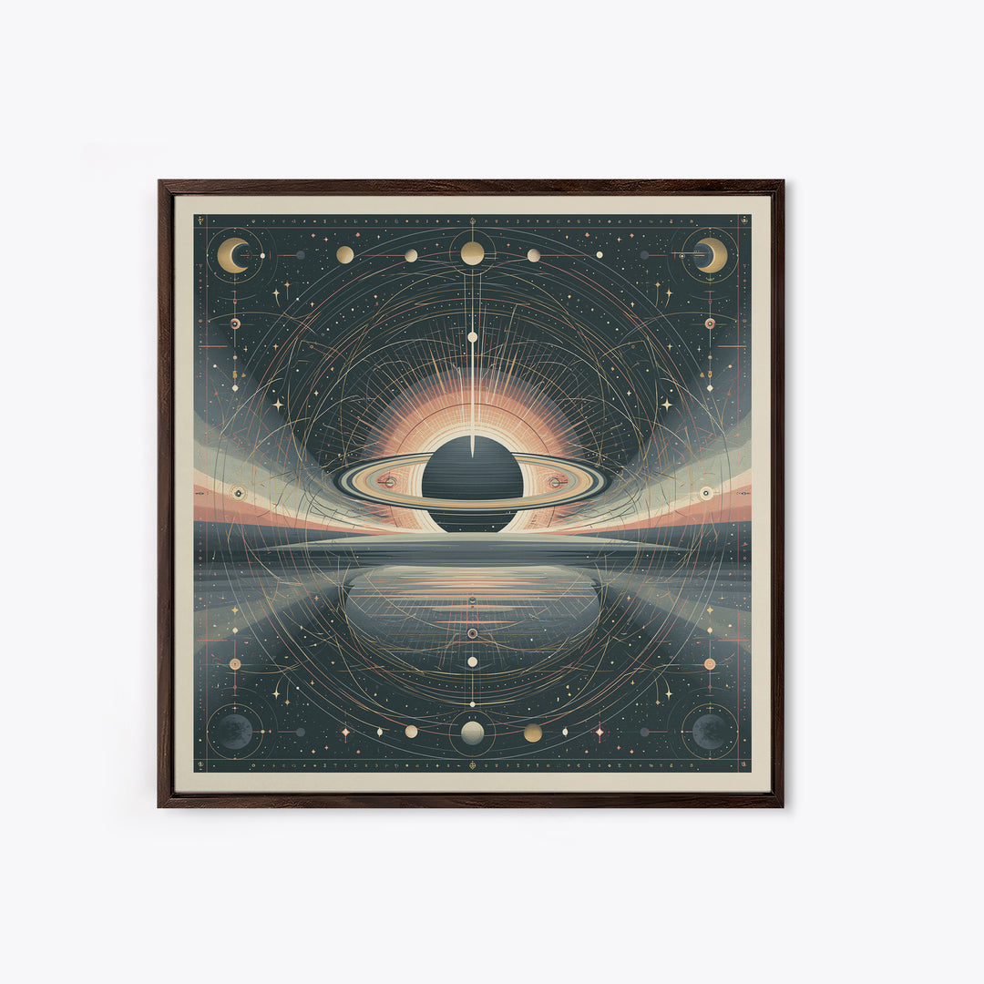 Ringed Planet Rising Framed Canvas Print, Space Art, Luxury Decor, Spa Decor, Fine Art, Serenity, Room Decor, Art Prints, SAR-1x1-74
