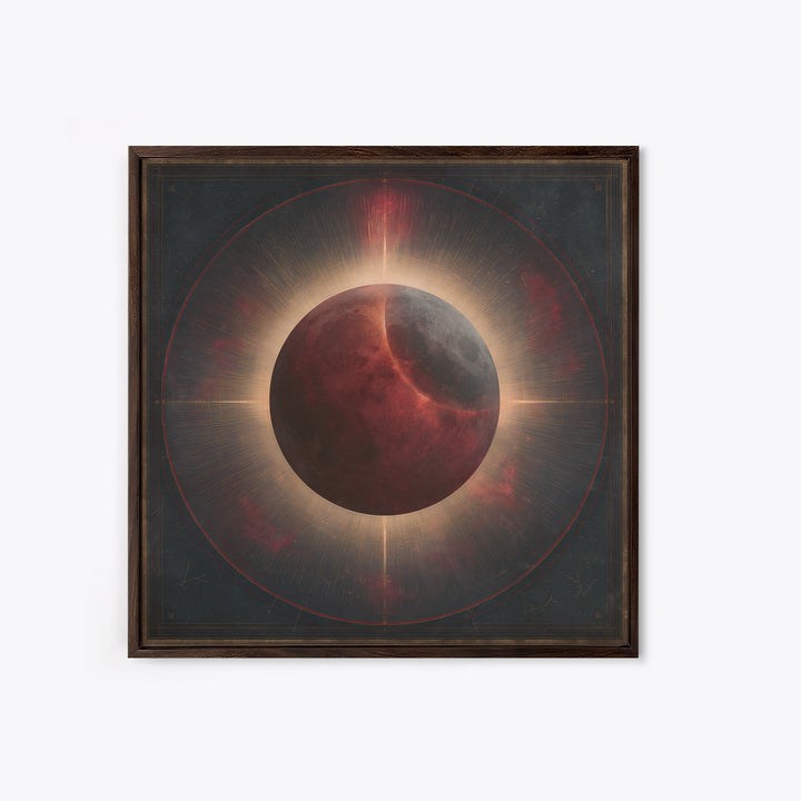 Lunar Eclipse in Deep Red Tones Framed Canvas Print, Space Art, Textured Painting, Spa Decor, Fine Art, Serenity, Art Prints, SAR-1x1-83