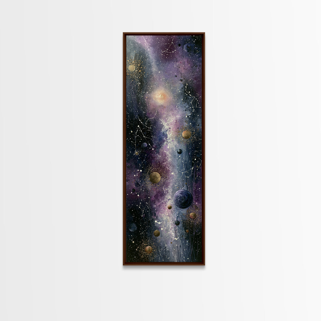 Cosmic Garden with Planets as Flowers Canvas Print, Space Art, Boho Decor, Spa Decor, Fine Art, Serenity, Painting, Posters, SAR-1x3-1