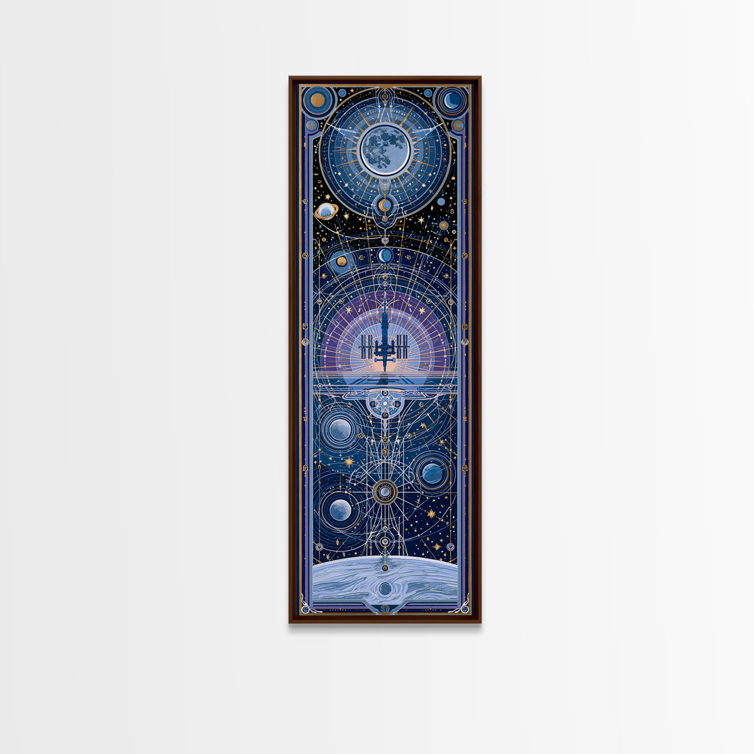 Space Station Silhouetted by Sunrise Canvas Print, Space Art, Art Prints, Spa Decor, Oil Painting, Serenity, Abstract Wall Art, SAR-1x3-12