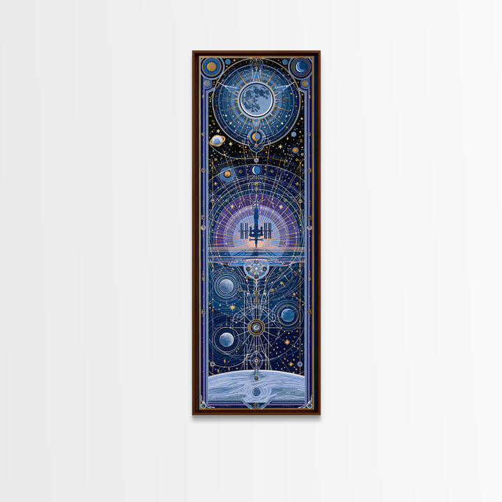 Space Station Silhouetted by Sunrise Canvas Print, Space Art, Art Prints, Spa Decor, Oil Painting, Serenity, Abstract Wall Art, SAR-1x3-12