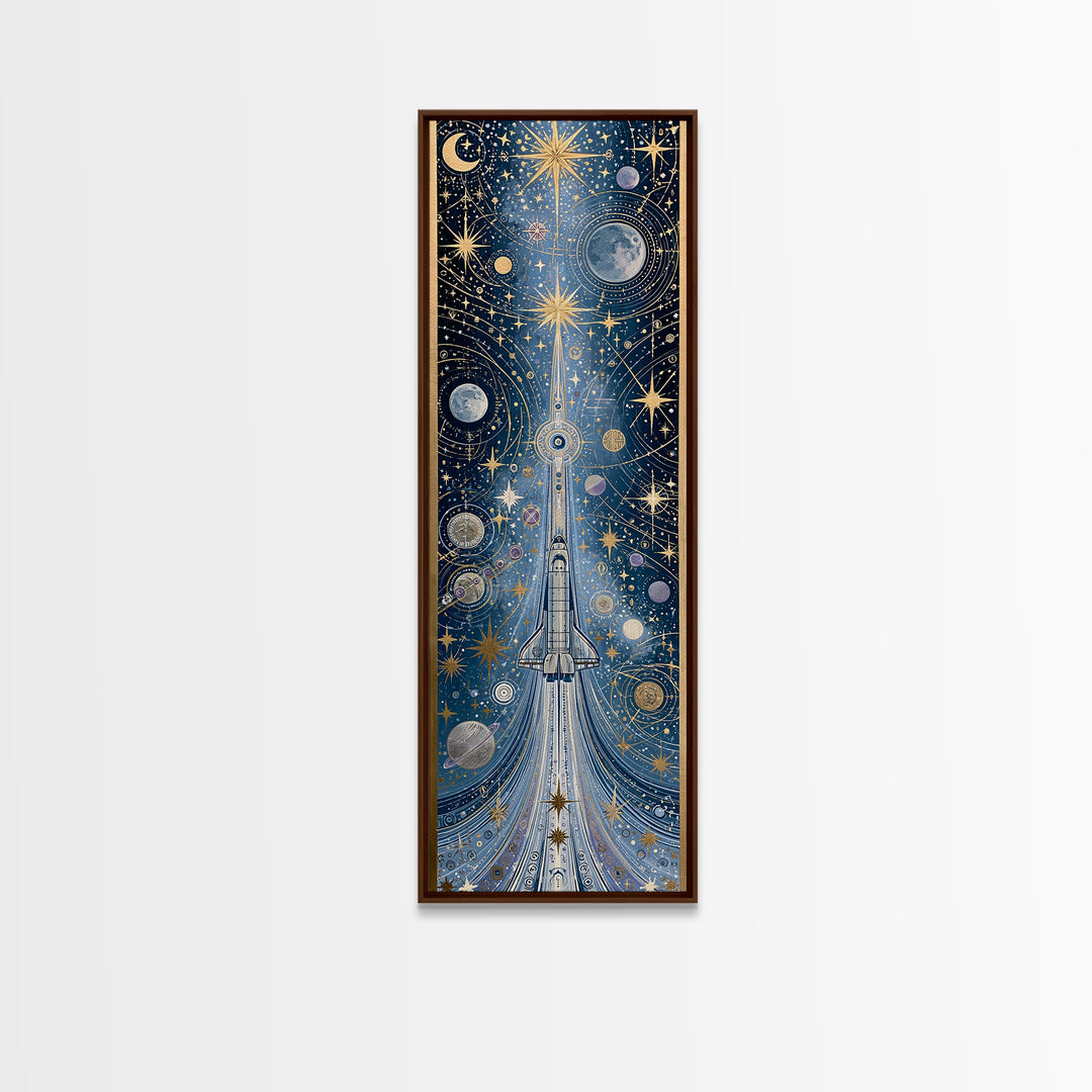 Rocket Ship Crossing a Retro Star Field Canvas Print, Space Art, Neutral Decor, Spa Decor, Fine Art, Serenity, Poster, SAR-1x3-22