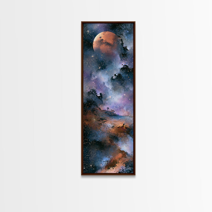 Mars Landscape with Tiny Rover Silhouette Framed Canvas Print, Space Art, Room Decor, Spa Decor, Serenity, Printable Art, SAR-1x3-45