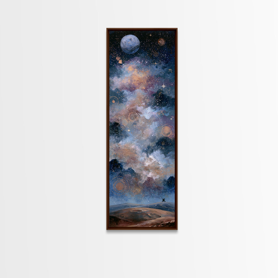 Mars Landscape with Tiny Rover Silhouette Framed Canvas Print, Space Art, Room Decor, Spa Decor, Serenity, Printable Art, SAR-1x3-69