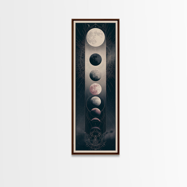 Moon Phases in Elegant Monochrome Canvas Print, Space Art, Art Print, Spa Decor, Fine Art, Serenity, Modern Wall Art, SAR-1x3-77