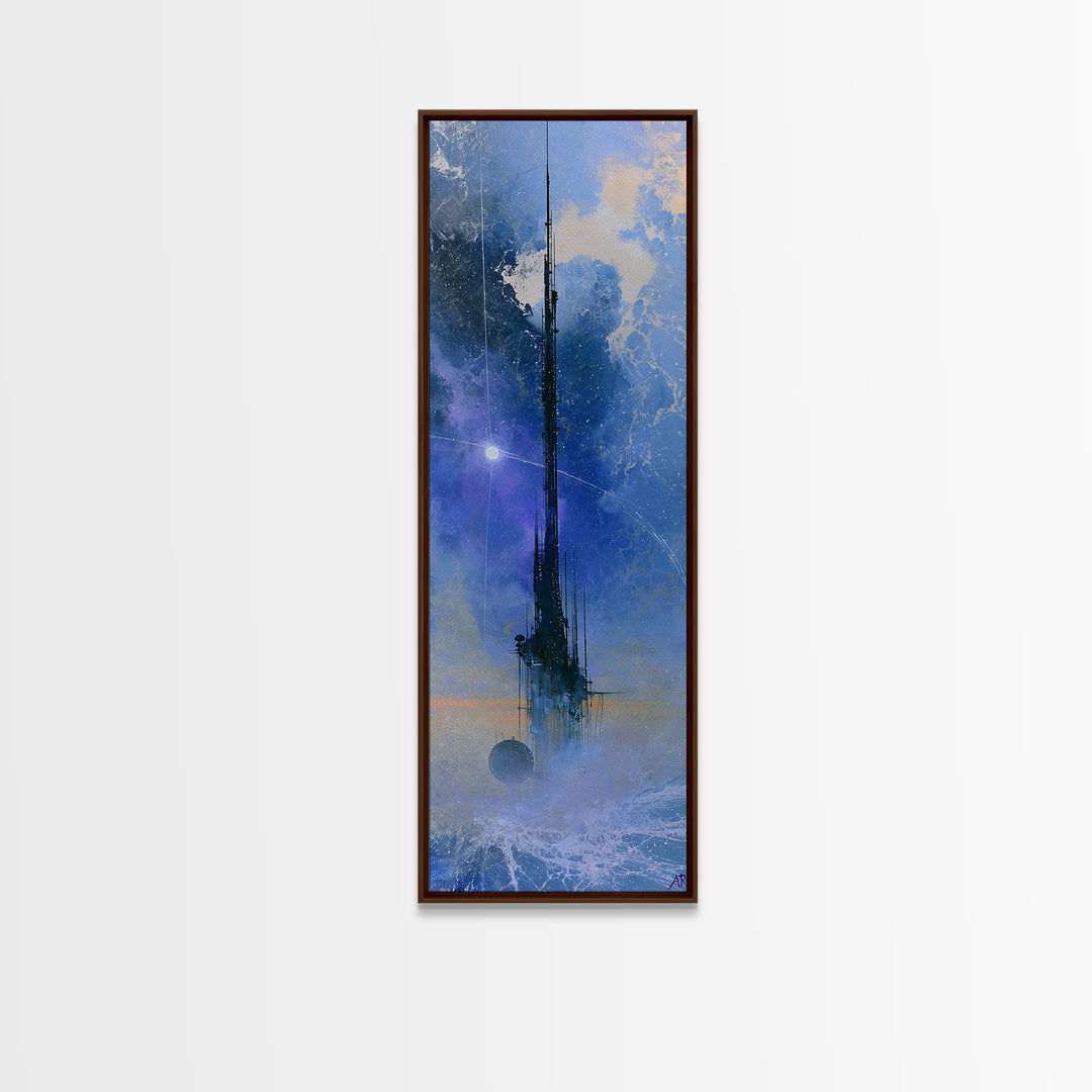 Space Station Silhouetted by Sunrise Framed Canvas Print, Space Art, Retro Wall Art, Spa Decor, Fine Art, Serenity, SAR-1x3-84