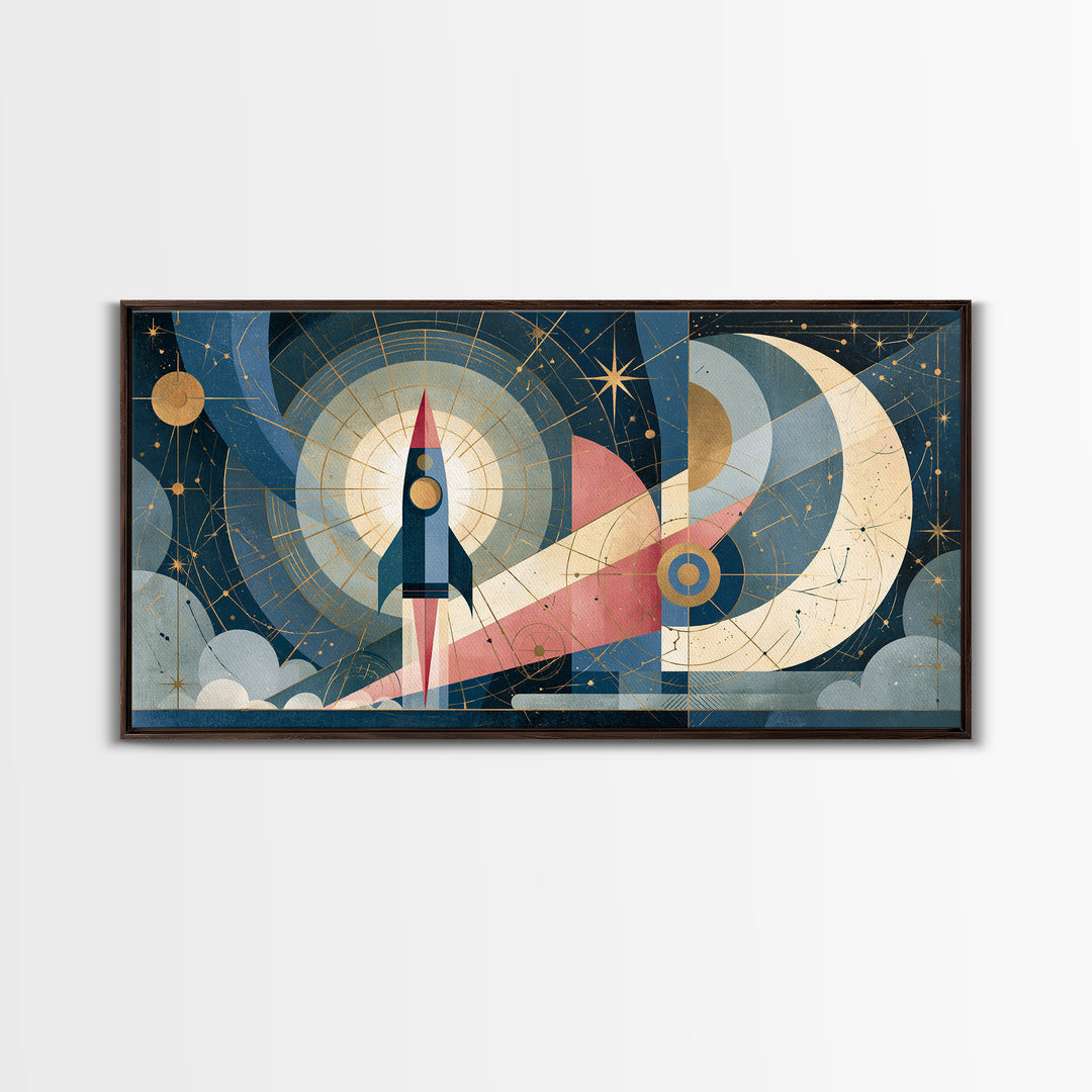 Retro Space Poster Canvas Print, Space Art, Canvas, Spa Decor, Fine Art, Serenity, Living Room Wall Art, Retro Wall Art, SAR-2x1-17