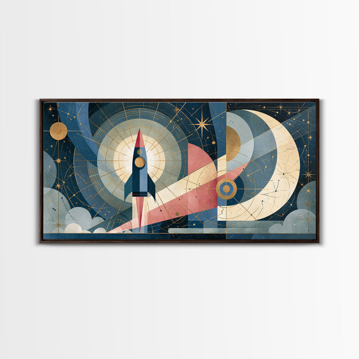 Retro Space Poster Canvas Print, Space Art, Canvas, Spa Decor, Fine Art, Serenity, Living Room Wall Art, Retro Wall Art, SAR-2x1-17