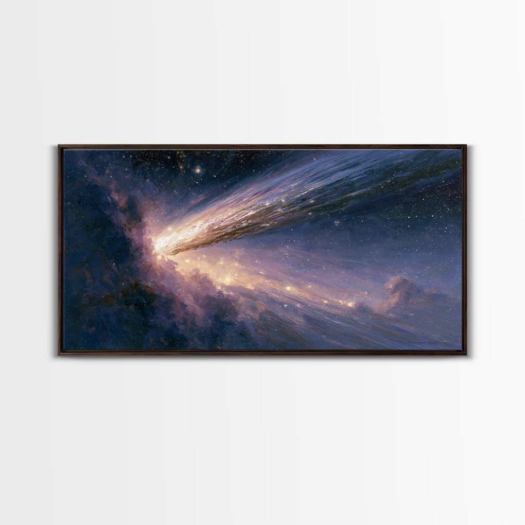 Comet Streaking Through Violet Darkness Canvas Print, Space Art, Poster, Spa Decor, Abstract Art, Serenity, Oil Painting, SAR-2x1-2