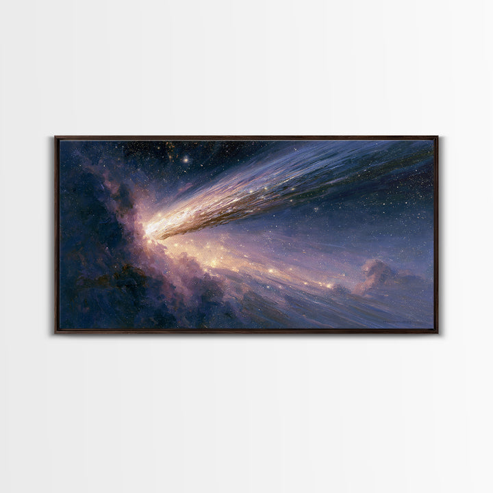 Comet Streaking Through Violet Darkness Canvas Print, Space Art, Poster, Spa Decor, Abstract Art, Serenity, Oil Painting, SAR-2x1-2
