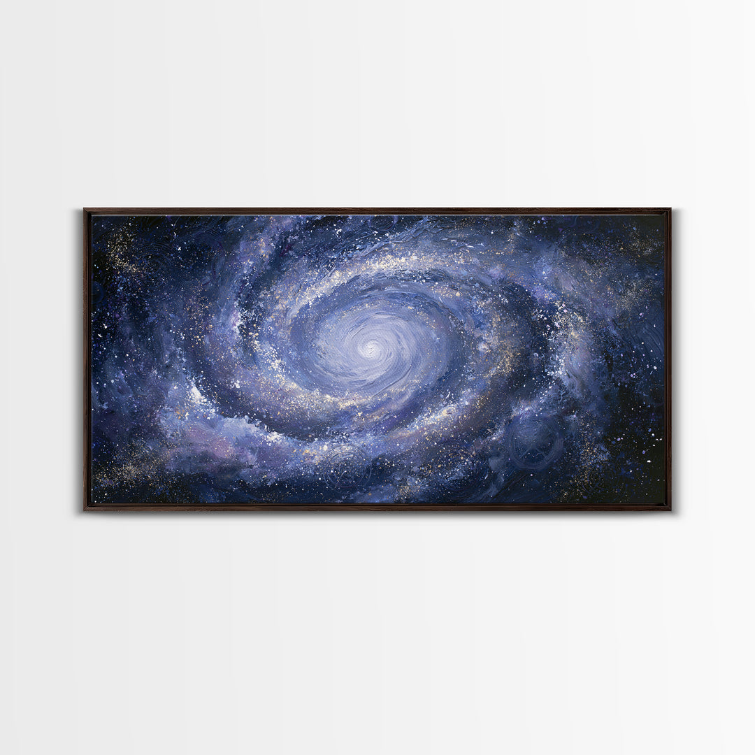 Galaxy Spiral in Jewel Tone Paint Framed Canvas Print, Space Art, Retro Wall Art, Spa Decor, Watercolor Art, Serenity, SAR-2x1-59