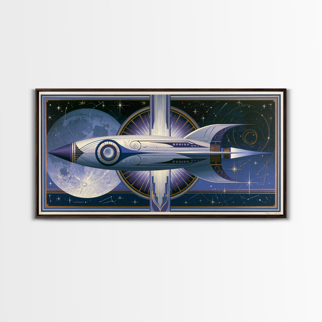 Retro Space Poster Framed Canvas Print, Space Art, Canvas Wall Art, Spa Decor, Fine Art, Serenity, Gallery Decor, Neutral Decor, SAR-2x1-65
