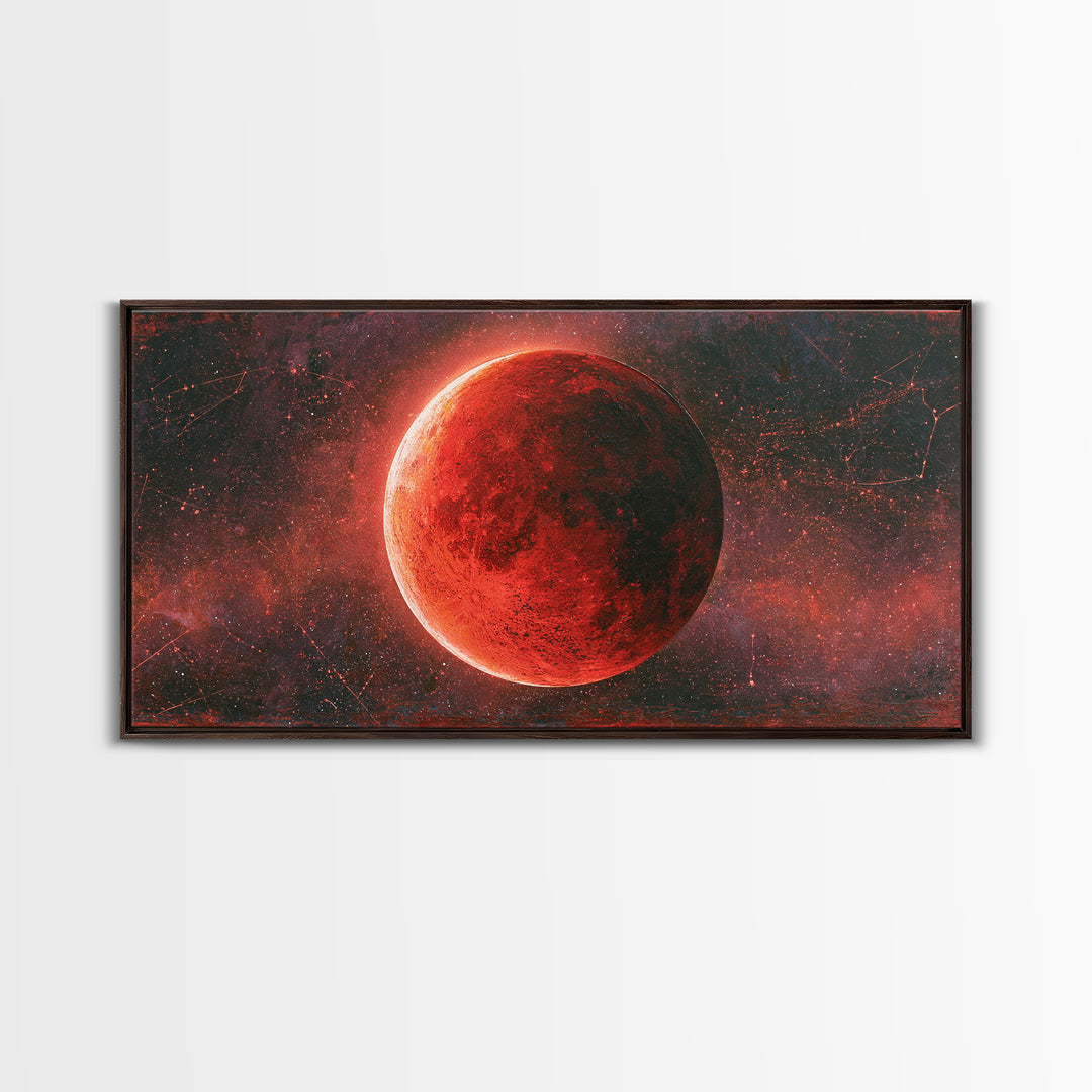 Lunar Eclipse in Deep Red Tones Framed Canvas Print, Space Art, Gallery Decor, Spa Decor, Fine Art, Serenity, Home Decor, SAR-2x1-79