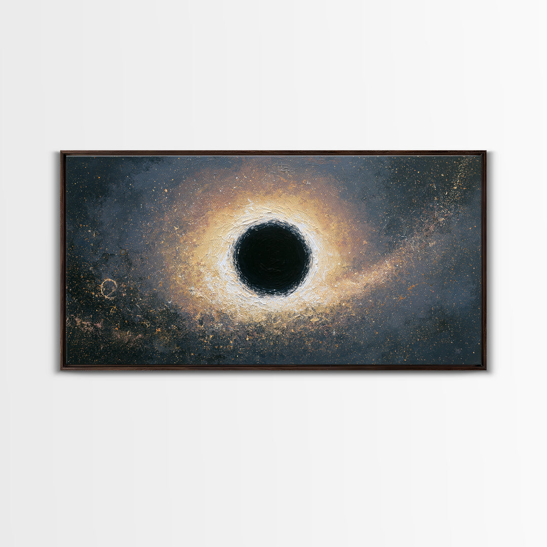 Black Hole with Radiant Accretion Ring Framed Canvas Print, Space Art, Space, Spa Decor, Fine Art, Serenity, Statement Artwork, SAR-2x1-99