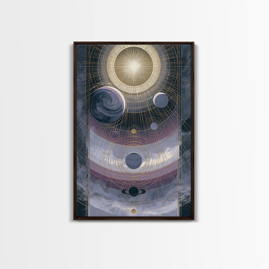Solar System Arrangement Framed Canvas Print, Space Art, Digital Wall Art, Spa Decor, Oil Painting, Serenity, Abstract Painting, SAR-2x3-12