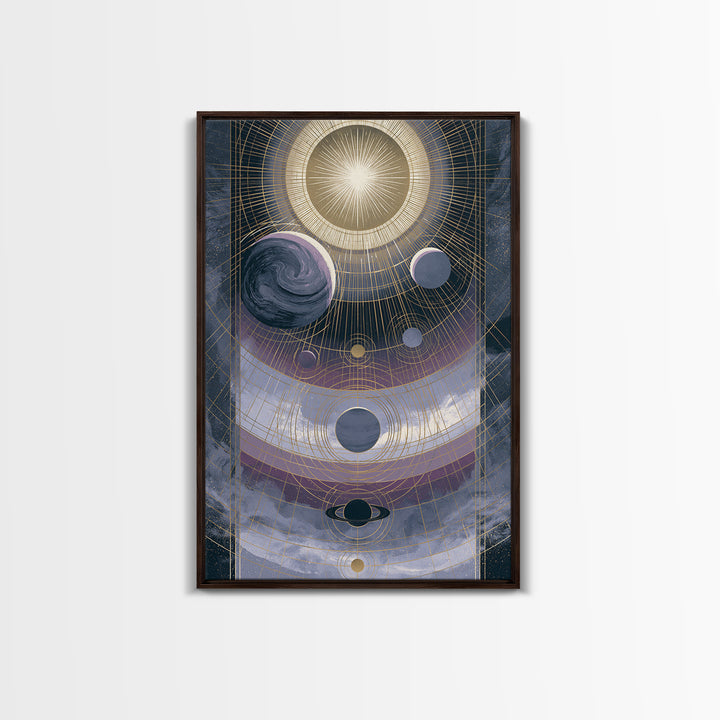 Solar System Arrangement Framed Canvas Print, Space Art, Digital Wall Art, Spa Decor, Oil Painting, Serenity, Abstract Painting, SAR-2x3-12