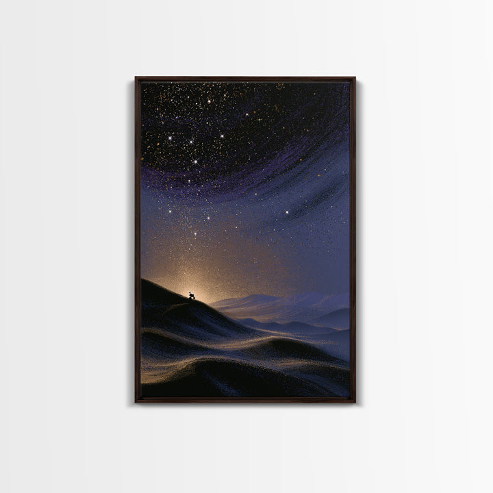 Mars Landscape with Tiny Rover Silhouette Framed Canvas Print, Space Art, Abstract Art, Spa Decor, Fine Art, Serenity, SAR-2x3-17