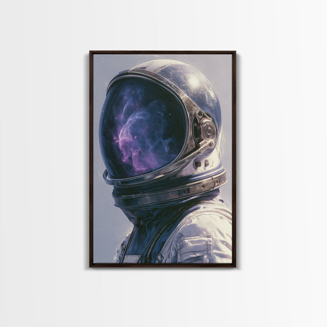 Astronaut Helmet Reflecting a Nebula Framed Canvas Print, Space Art, Contemporary Art, Spa Decor, Fine Art, Serenity, SAR-2x3-24