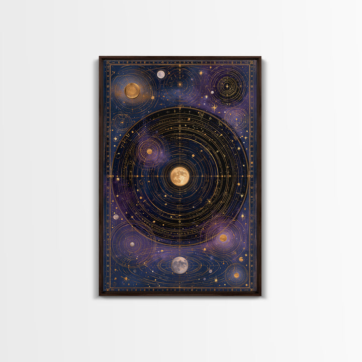 Solar System Arrangement Framed Canvas Print, Space Art, Textured Painting, Spa Decor, Watercolor Art, Serenity, Art Prints, SAR-2x3-36