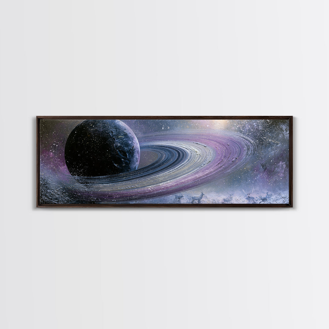 Planetary Rings Made of Ice and Light Framed Canvas Print, Space Art, Digital Art, Spa Decor, Serenity, Modern Wall Art, SAR-3x1-10