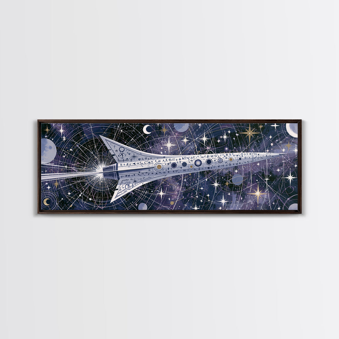 Rocket Ship Crossing a Retro Star Field Canvas Print, Space Art, Printable Art, Spa Decor, Watercolor Art, Serenity, SAR-3x1-26
