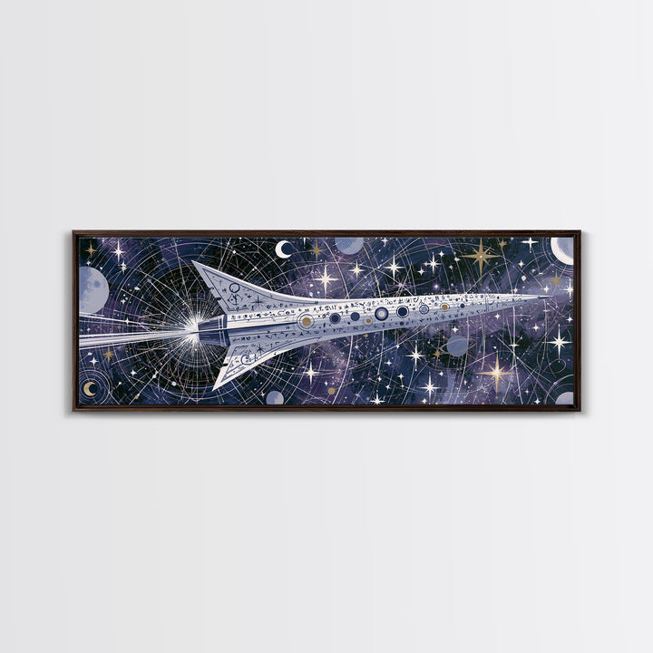 Rocket Ship Crossing a Retro Star Field Canvas Print, Space Art, Printable Art, Spa Decor, Watercolor Art, Serenity, SAR-3x1-26