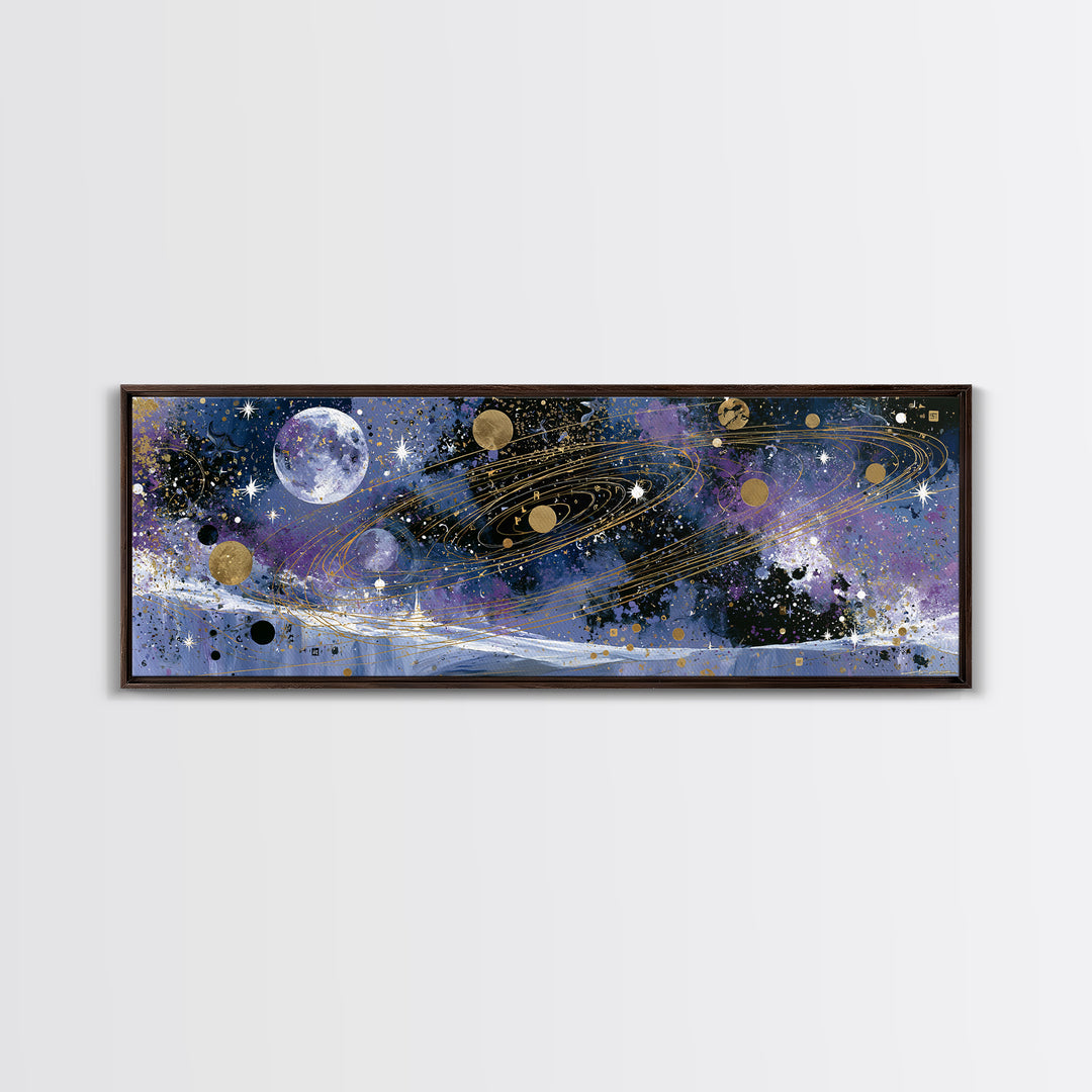Alien Moonrise over Icy Cliffs Canvas Print, Space Art, Large Wall Art, Spa Decor, Fine Art, Serenity, Minimalist Wall Art, SAR-3x1-38