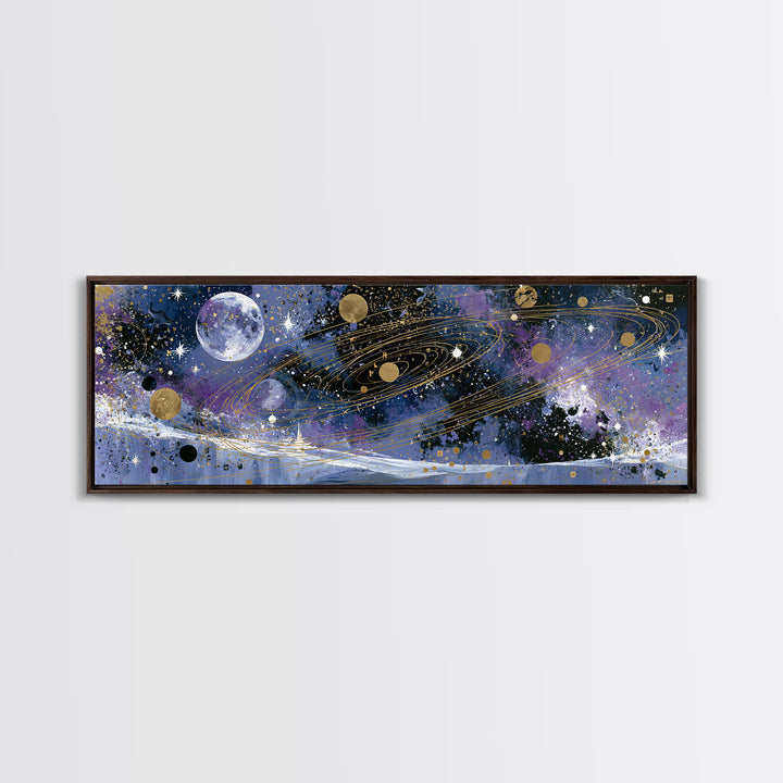 Alien Moonrise over Icy Cliffs Canvas Print, Space Art, Large Wall Art, Spa Decor, Fine Art, Serenity, Minimalist Wall Art, SAR-3x1-38