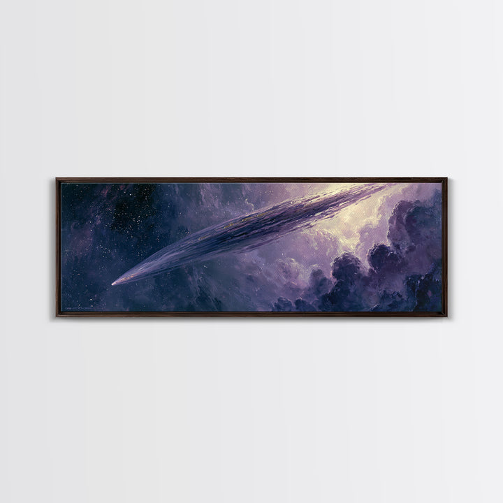 Comet Streaking Through Violet Darkness Canvas Print, Space Art, Living Room Wall Art, Spa Decor, Fine Art, Serenity, SAR-3x1-46