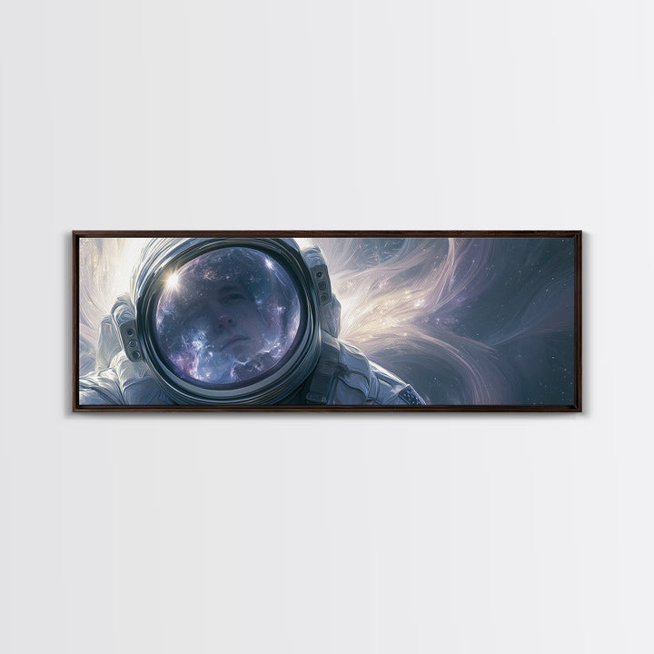 Astronaut Helmet Reflecting a Nebula Canvas Print, Space Art, Painting, Spa Decor, Fine Art, Serenity, Canvas Wall Art, SAR-3x1-80