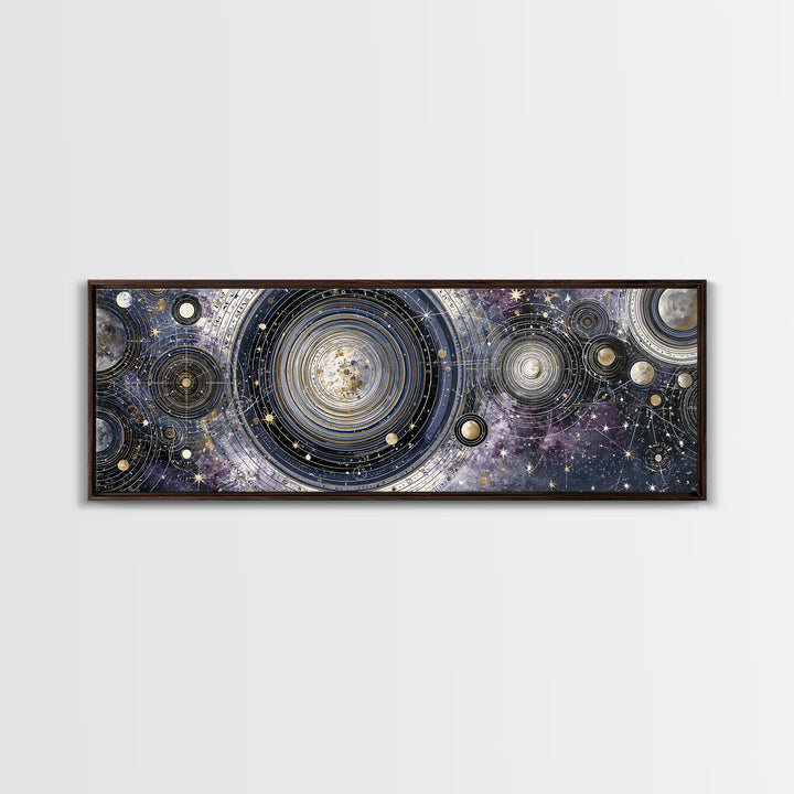 Solar System Arrangement Canvas Print, Space Art, Spa Decor, Oil Painting, Serenity, Abstract Wall Art, Modern Wall Art, SAR-3x1-92