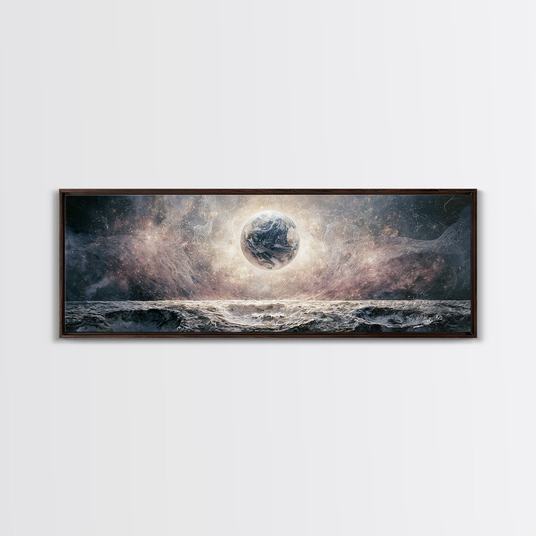 Moon Surface with Earth Hanging Above Canvas Print, Space Art, Home Decor, Spa Decor, Fine Art, Serenity, Wall Art Prints, SAR-3x1-93