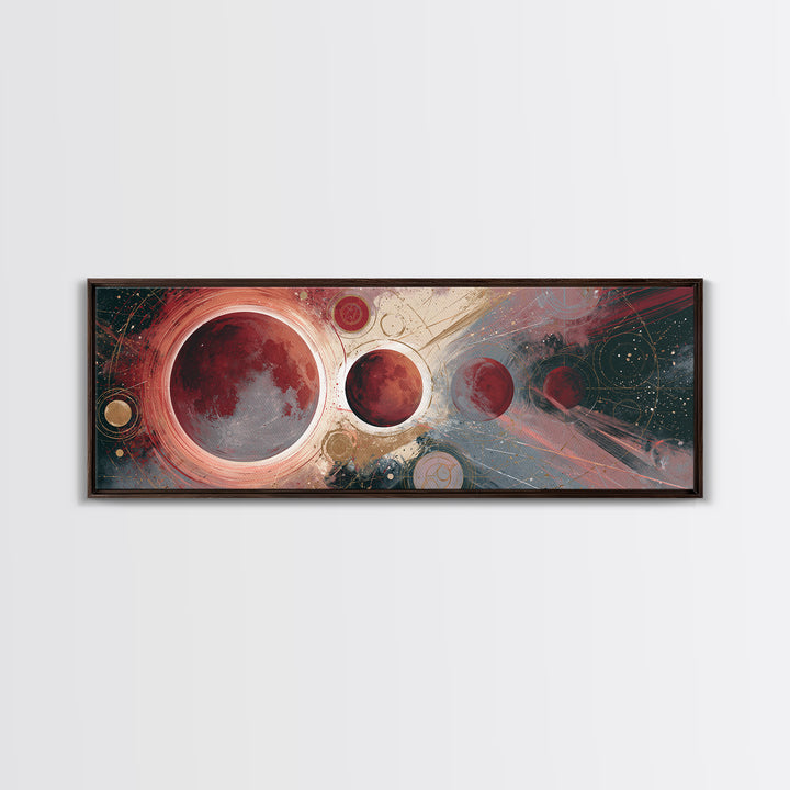 Lunar Eclipse in Deep Red Tones Framed Canvas Print, Space Art, Canvas Wall Art, Spa Decor, Fine Art, Serenity, Gallery Decor, SAR-3x1-99
