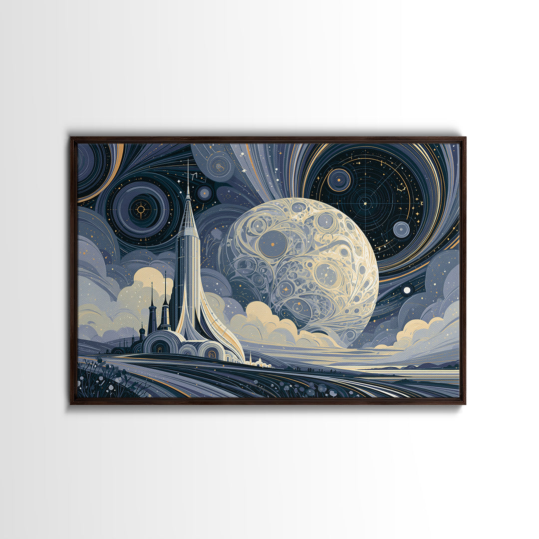 Retro Space Poster Framed Canvas Print, Space Art, Fine Art Print, Spa Decor, Fine Art, Serenity, Wall Decor, Painting, SAR-3x2-25