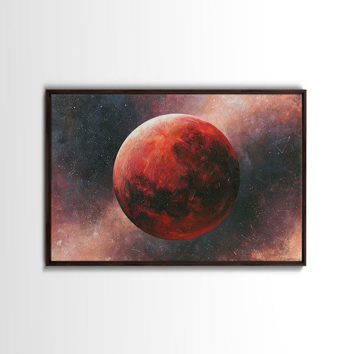 Lunar Eclipse in Deep Red Tones Framed Canvas Print, Space Art, Fine Art Print, Spa Decor, Fine Art, Serenity, Wall Decor, SAR-3x2-63