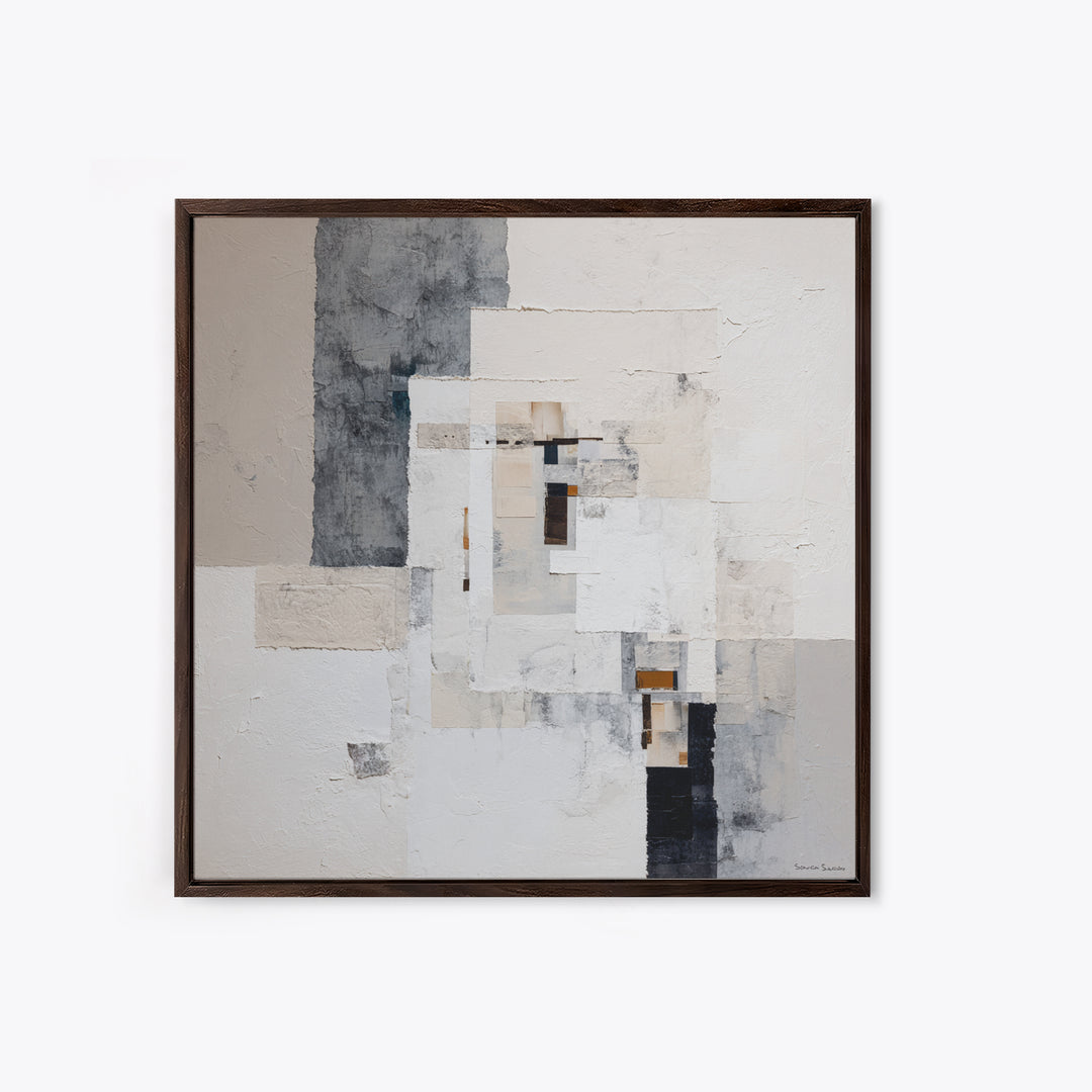 Soft Beige Geometric Abstraction Framed Canvas Print, Scandinavian Art, Abstract Wall Art, Living Room Decor, Fine Art, Nordic, SCA-1x1-27