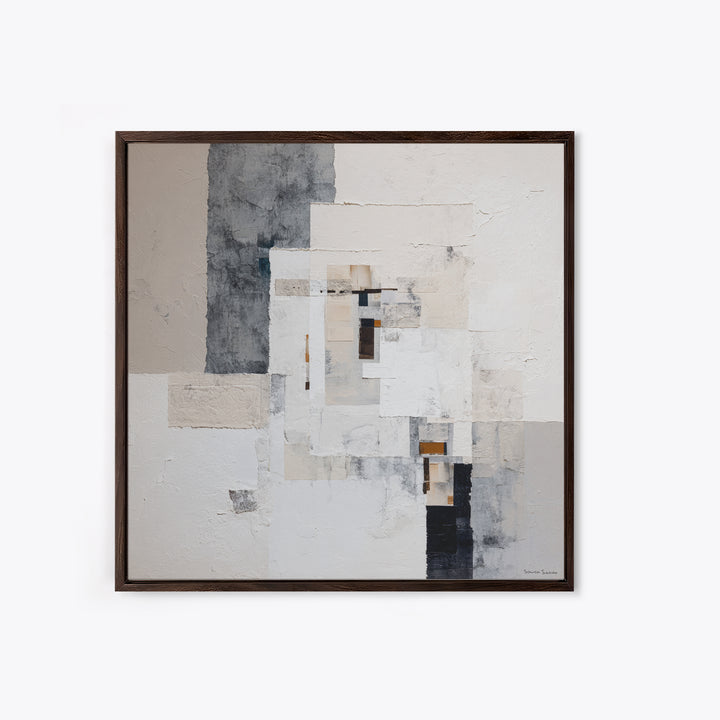 Soft Beige Geometric Abstraction Framed Canvas Print, Scandinavian Art, Abstract Wall Art, Living Room Decor, Fine Art, Nordic, SCA-1x1-27