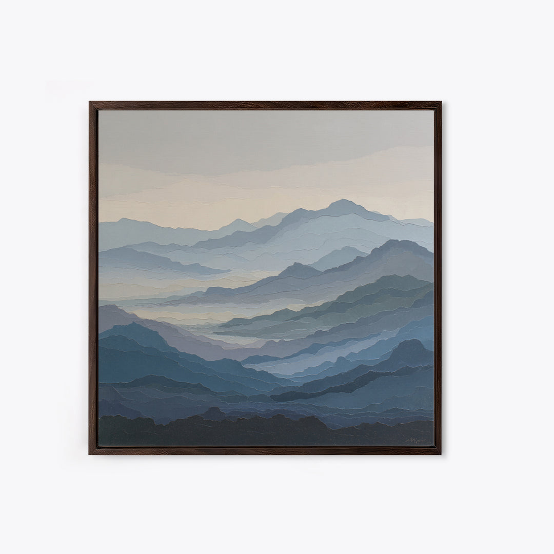 Muted Mountain Layers Framed Canvas Print, Scandinavian Art, Gallery Decor, Living Room Decor, Fine Art, Nordic, Home Decor, SCA-1x1-32